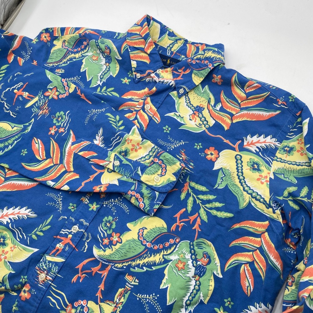 Polo Ralph Lauren Classic Fit Hawaiian Tropical Shirt Mens XLT Blue Surfer Hula